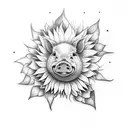 piglets with sunflowers tattoo design idea