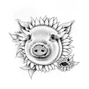 piglets with sunflowers tattoo design idea