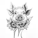 3 piglets with sunflowers tattoo design idea
