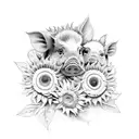 3 piglets with sunflowers tattoo design idea
