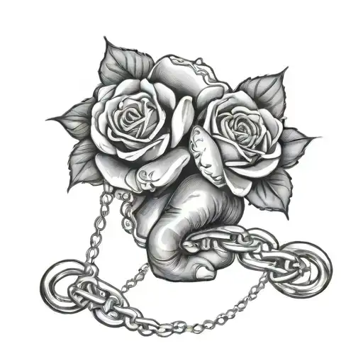 Black Lives Matter fist with broken chains and roses tattoo design idea