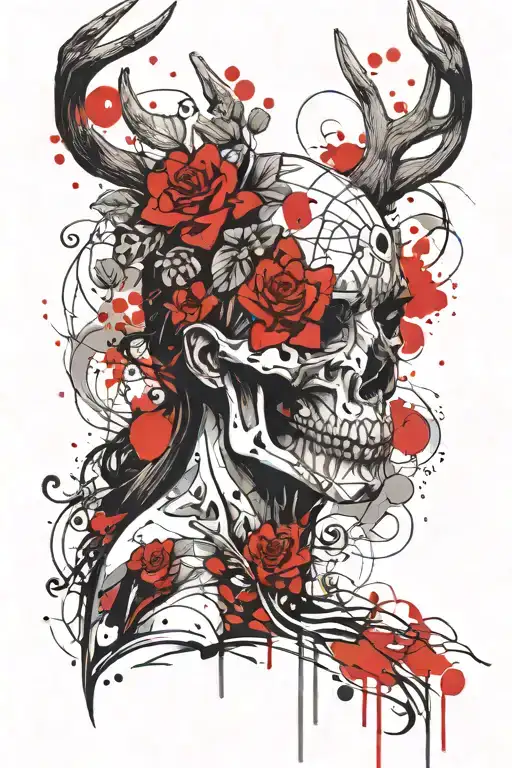 slavic woman with deer skull wearing hide cloths   tattoo design idea