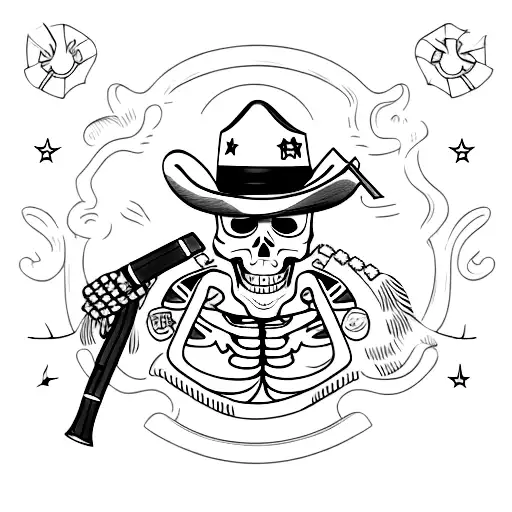 skeleton with a military green beret, cowboy boots, and holding a cigar tattoo design idea