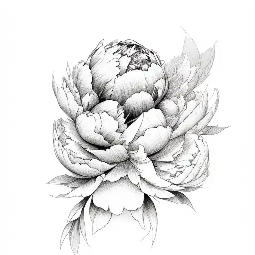 peony with butts tattoo design idea