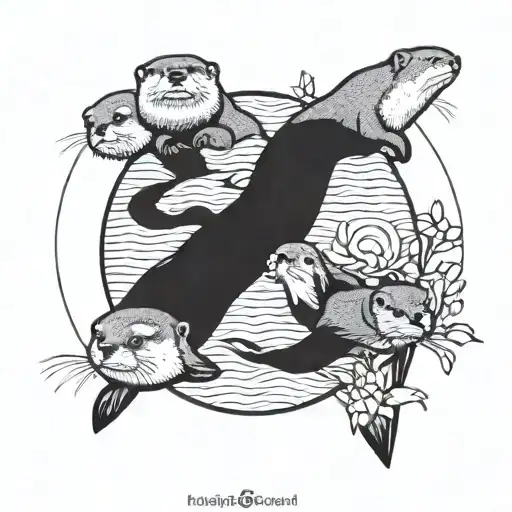 otters swimming around circle of fifths tattoo design idea