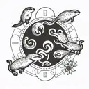 otters swimming around circle of fifths tattoo design idea