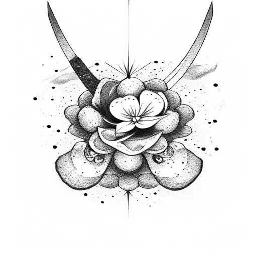 Dotwork "Broken Katana Surrounded By Cherry..." Tattoo Idea BlackInk AI