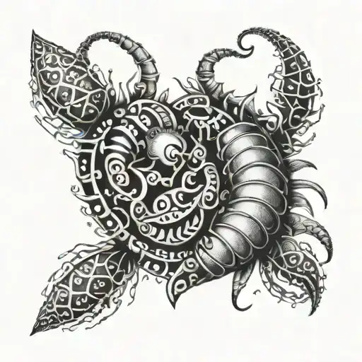 A tribal-inspired scolopendra design wrapping around a heart, symbolizing strength and protection tattoo design idea