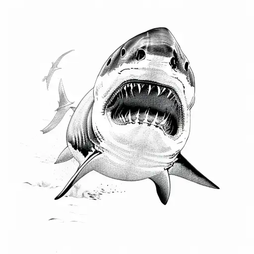 great white shark, in tribal lines tattoo design idea