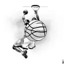 A basketball player dunking with a cassette tape as the ball tattoo design idea