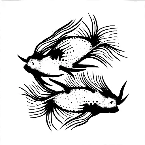 two axolotls one white and one black like yin and yang tattoo design idea