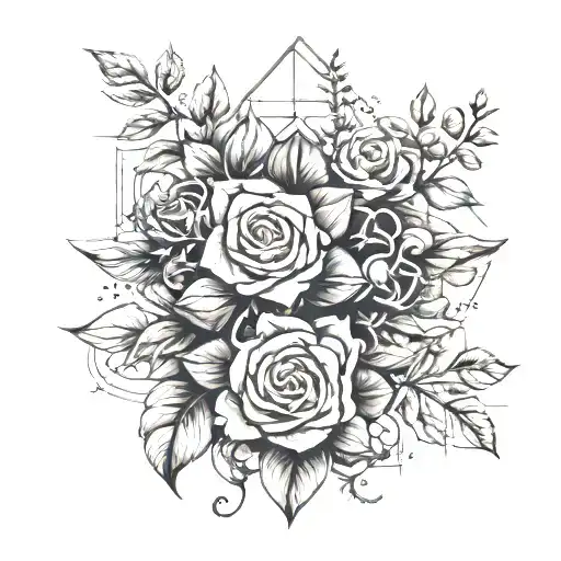 Math + botany black and white oldschool tattoo design tattoo design idea