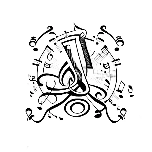 A chef's knife with musical notes forming the blade, inspired by classical music tattoo design idea