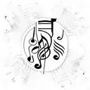 A chef's knife with musical notes forming the blade, inspired by classical music tattoo design idea