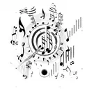 A chef's knife with musical notes forming the blade, inspired by classical music tattoo design idea