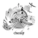 A chef's knife with musical notes forming the blade, inspired by classical music tattoo design idea