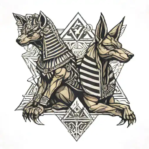 Anubis, ra, pyramids tattoo design idea