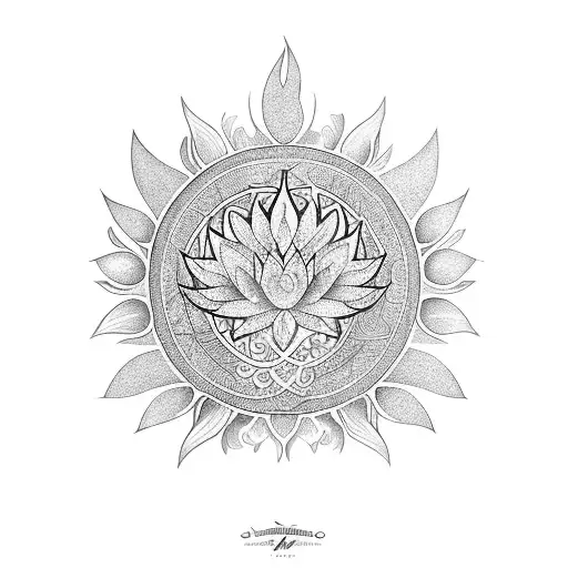 Phoenix bird lotus flower sun moon mushroom tattoo design idea