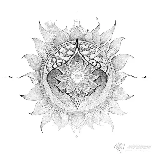 Phoenix lotus flower sun moon mushroom tattoo design idea