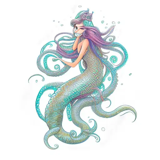 mermaid full body tentacles for hair tattoo design idea