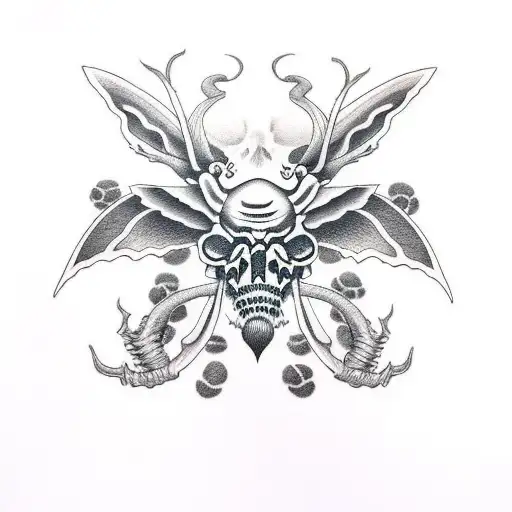 death moth with skulls  tattoo design idea