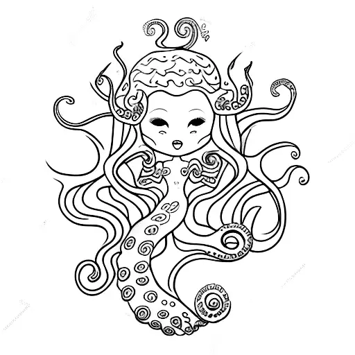 mermaid with octopus tentacles for hair tattoo design idea