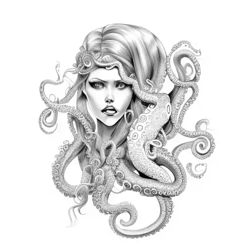 mermaid with octopus tentacles for hair tattoo design idea