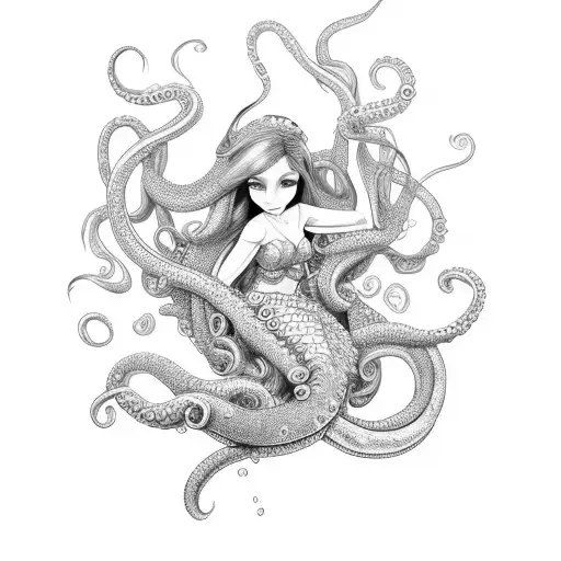 mermaid full body tentacles for hair tattoo design idea
