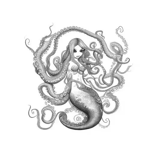 mermaid with octopus tentacles for hair tattoo design idea