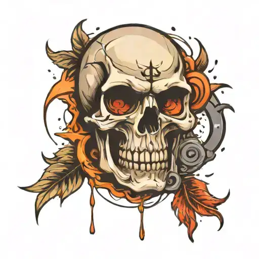 skull crying eye gym equipment integrated tattoo design idea