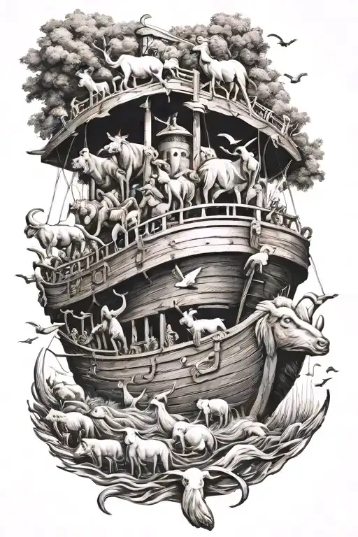 noahs ark with animals leaving the boat up the tattoo tattoo design idea