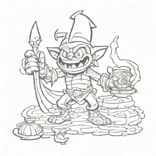 Midra from elden ring in the style of cuphead game style tattoo design idea