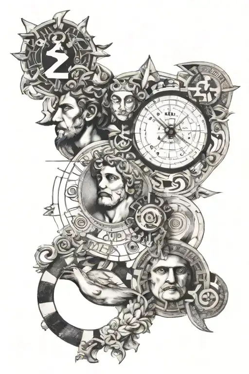 greek symbols, gods with math formulas integrated tattoo design idea