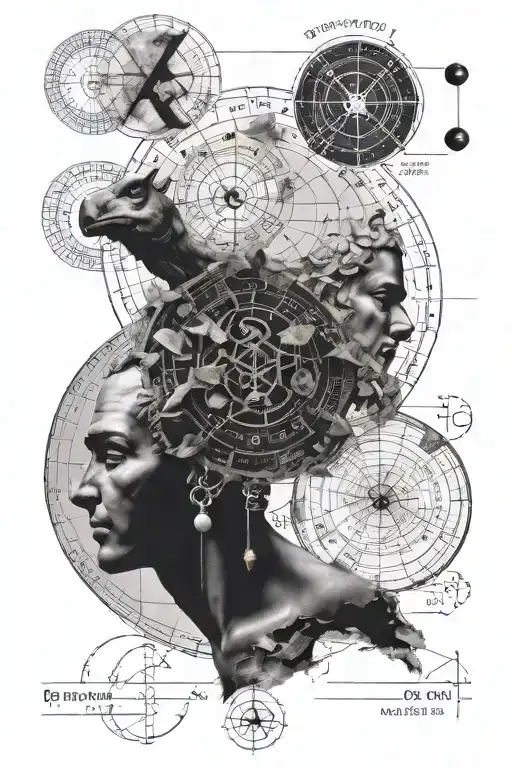 greek symbols, gods with math formulas integrated astrological sign tattoo design idea