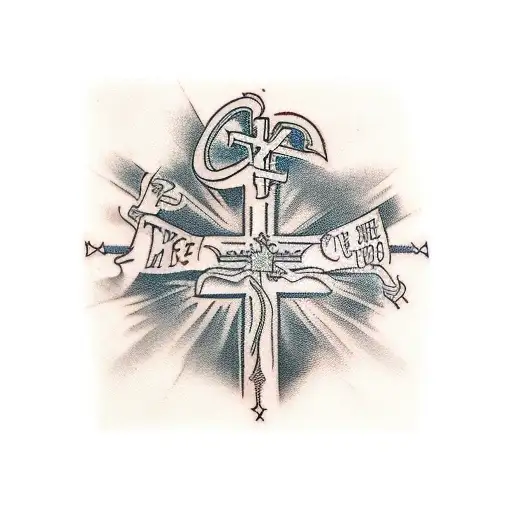 three crosses on a thigh with luke 17:19 under it tattoo design idea