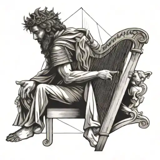 make a tattoo of David the king from the Bible playing an harp while his 3 kids sit and watching. they are 5, 11,15 tattoo design idea
