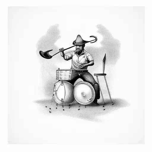 Farmer playing drums tattoo design idea