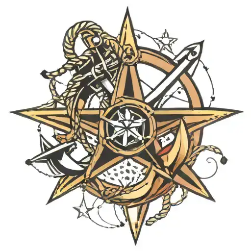 nautical star with anchor intertwined tattoo design idea