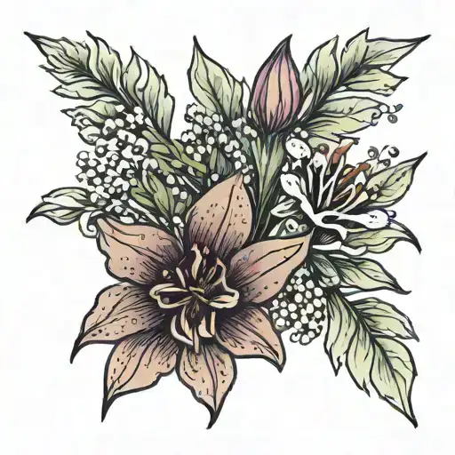 blackberry lily and eucalyptus branch tattoo tattoo design idea