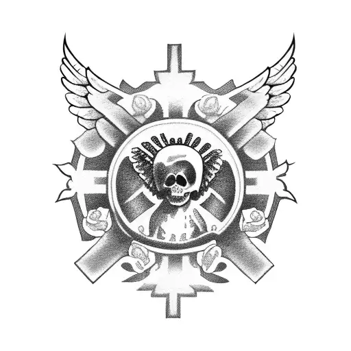 mexican cross with angel and roses tattoo design idea