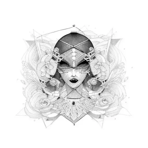 A fashion runway model showcasing elegant and avant-garde outfits tattoo design idea