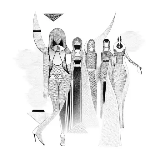 A fashion runway model showcasing elegant and avant-garde outfits tattoo design idea