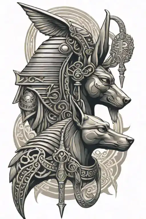  anubis and horus with ankh in the middle cheats tattoo tattoo design idea