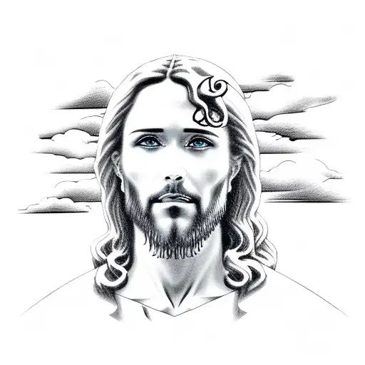 jesus side view with clouds and 3 crosses under him  tattoo design idea
