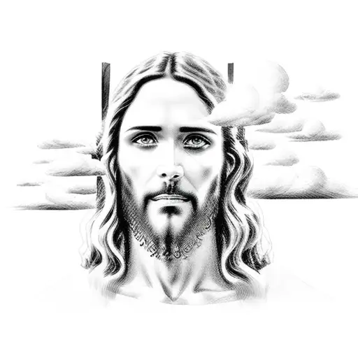 jesus with clouds and 3 crosses  tattoo design idea