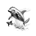 A dolphin leaping over a speeding motorcycle tattoo design idea