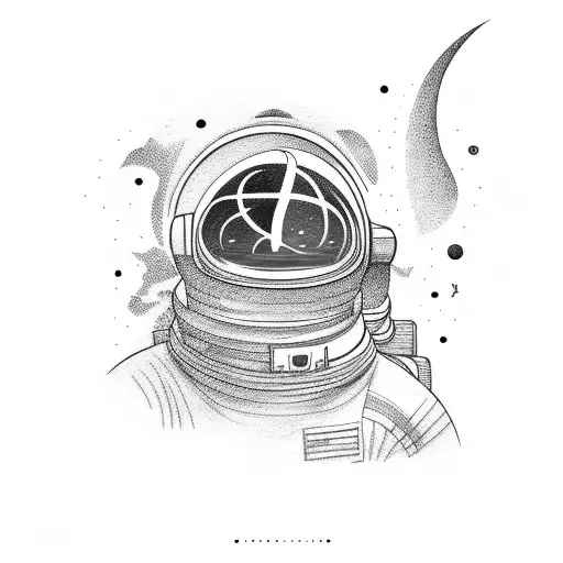 An astronaut exploring a surreal landscape made of paintbrushes and pencils tattoo design idea