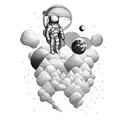 An astronaut exploring a surreal landscape made of paintbrushes and pencils tattoo design idea