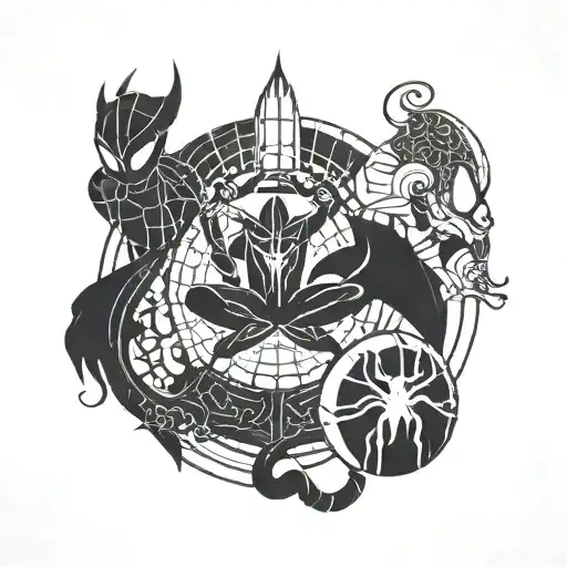A minimalist tattoo featuring the silhouettes of Shiv, Krishna, and Spiderman in a simple and elegant design tattoo design idea