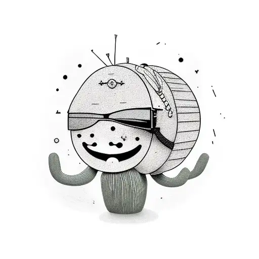 Fujn, silly tattoo. A cactus wearing sunglasses, sombrero, on a skateboard. tattoo design idea